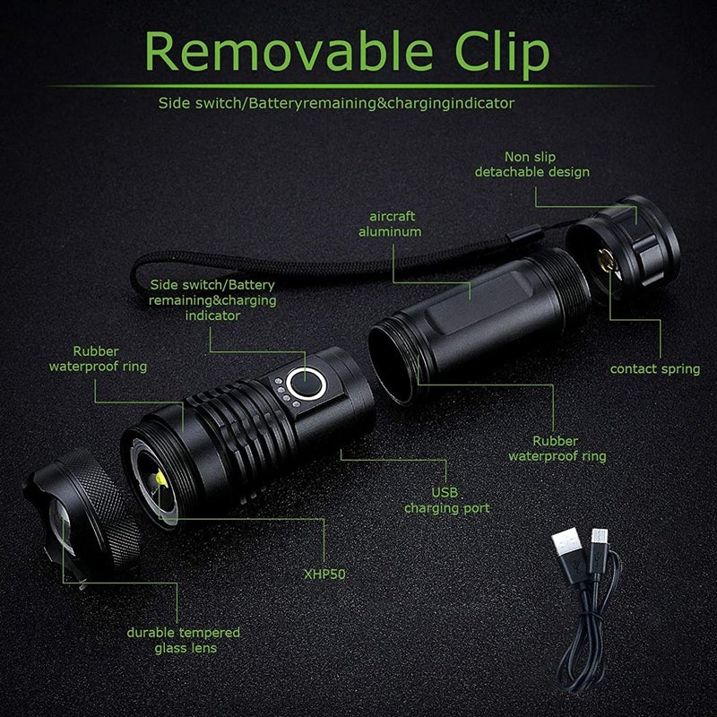 XHP50 Waterproof Zoomable Bright Flashlight