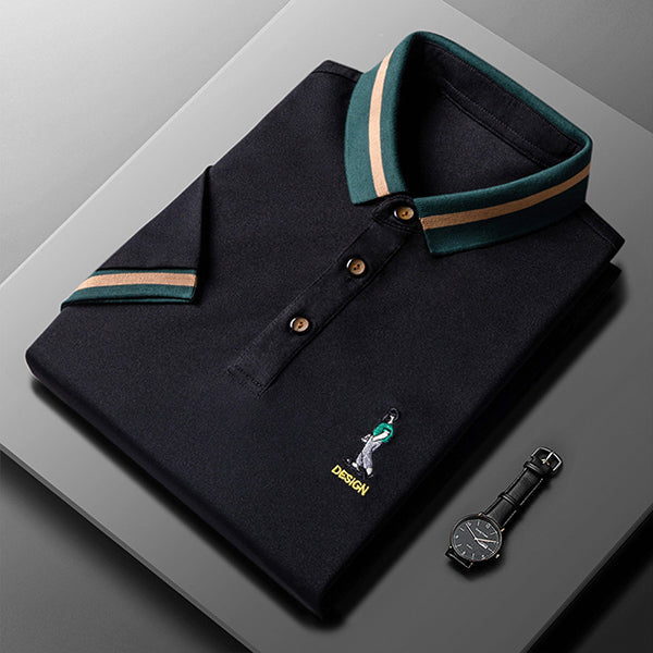 Silk Lapel Embroidered Polo Shirt