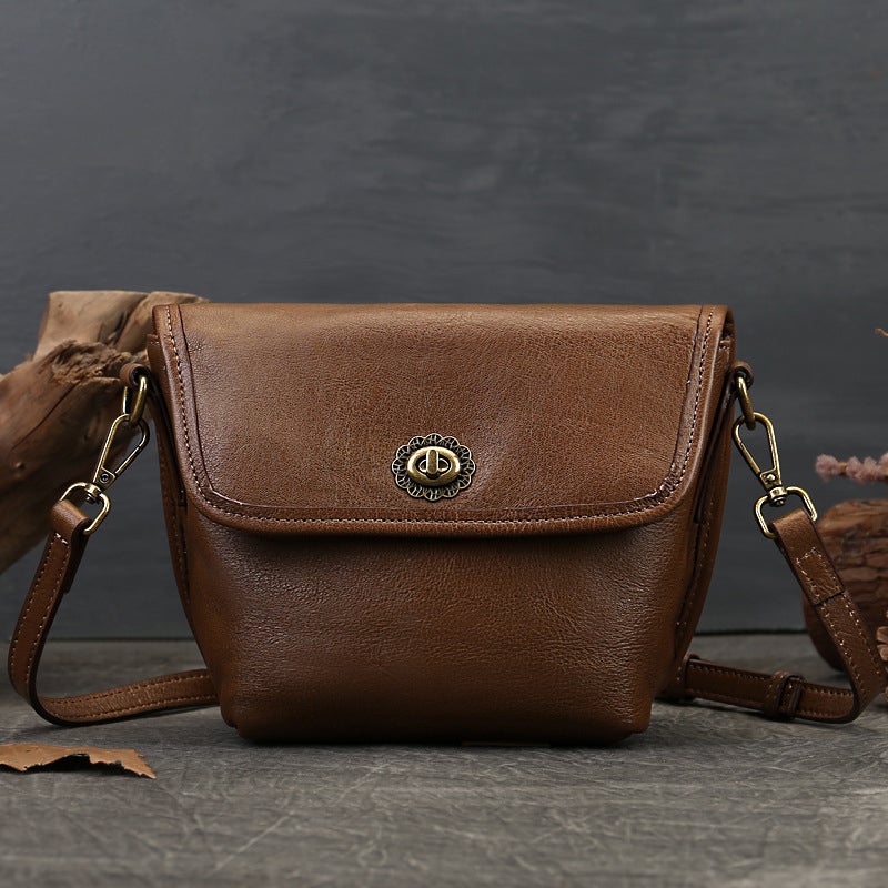 Retro Solid Color Leather Crossbody Bag