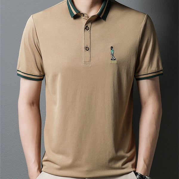 Silk Lapel Embroidered Polo Shirt