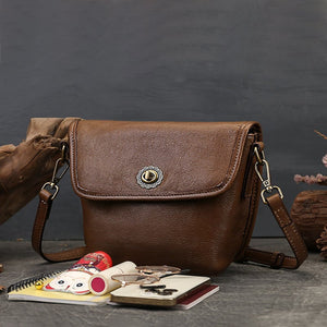 Retro Solid Color Leather Crossbody Bag