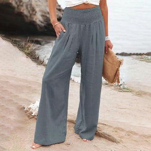 Fresh Air Linen Blend Pocketed Smocked Pants