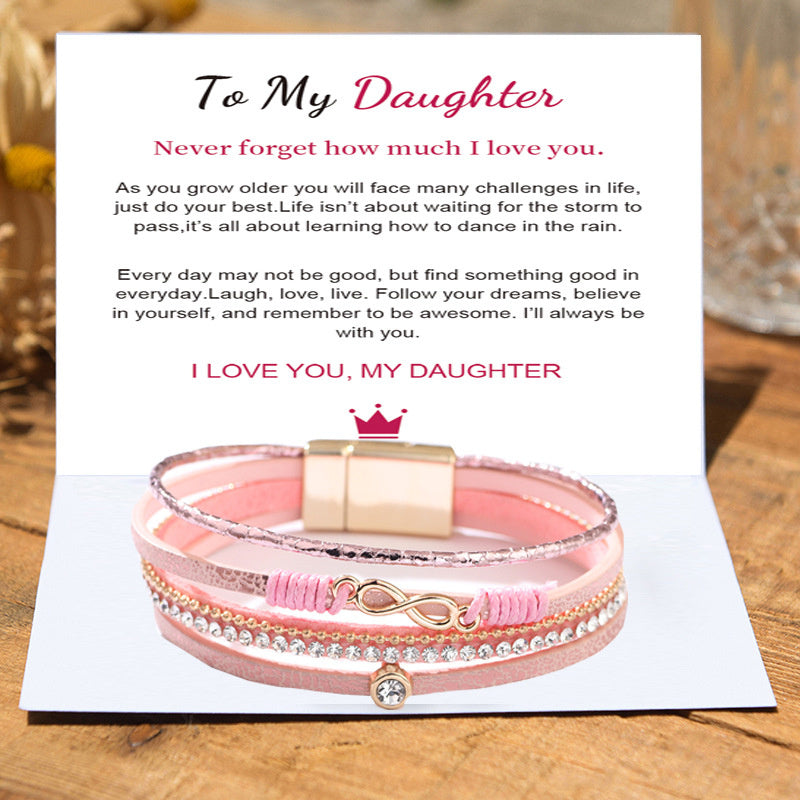 To My Daughter - Infinity Love Leather Bracelet