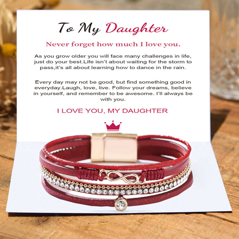 To My Daughter - Infinity Love Leather Bracelet